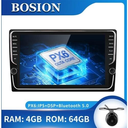 Bosion 1 Din 9'' PX6 Universal Android 10.0 4GB+64GB IPS Car Radio Stereo GPS Navigation WiFi 1024*600 with IPS DSP free camera