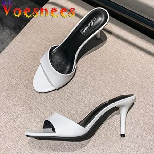 Womens Sandals Patent Leather Women Fashion Slippers Summer Thin High 5/7cm Heels Sandals Mules Slides Pointed Toe Party Shoes