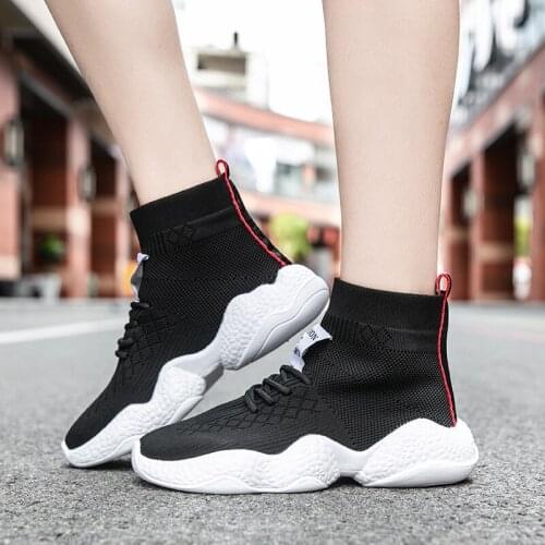 Ladies casual socks shoes high-top breathable sneaker light mesh fly knitting sports jogging outdoor sports womens shoes