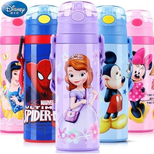 Disney 480ml Kids Stainless Steel Straw Thermos Mug Cartoon Leak-Proof Vacuum Flask Children Thermal Water Bottle Thermocup