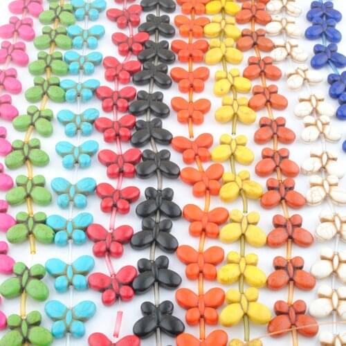 40Pcs Beads Turquoises Howlite Gem Stone Butterfly 20x15mm Beaded Strand For Jewelry Making Green Multicolor Black Orange QBG356