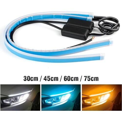 OKEEN 2pcs Waterproof Flexible Universal Car LED DRL Daytime Running Light Flow Runs Headlight LED Strip Brake Turn Signal Light
