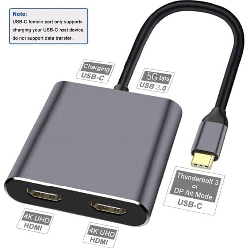 USB Type C Hub To Dual 4K HD HDMI-compatible Charge Port USB-C Docking Station Adapter Support Dual-Screen Display For MacBook