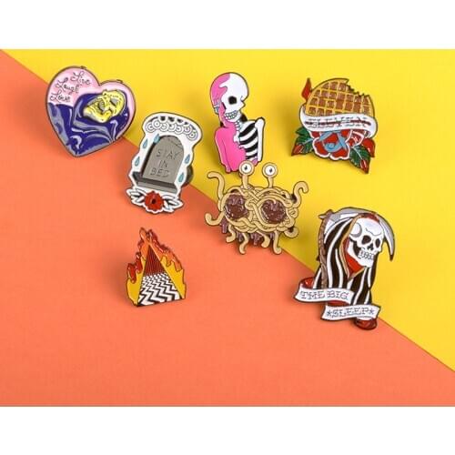 Punk skeleton enamel pin Heart Purple hood Ramen monster brooches Grim Reaper Lapel pins badges jewelry Cool people gift custom
