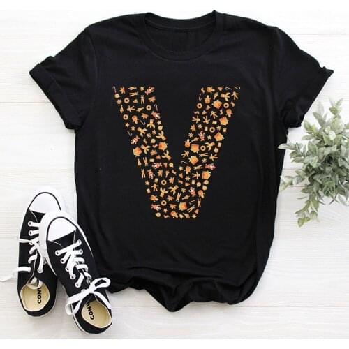 V letter Print T Shirt Women Summer Harajuku T Shirt Fashion Tops Female T-shirt Casual Tee Woman Clothing TX8936