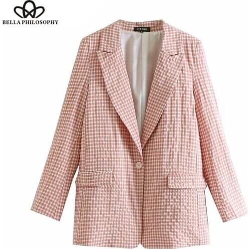 HStar Plaid Buttons OL Blazers Coat Women 2020 Notched Collar Long Sleeve Office Ladies Outerwear Casual Casaco Femme