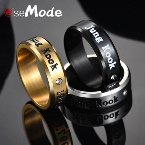 ELSEMODE 6mm Punk Rap Band Rings Stainless Steel Jimin Jin Suga Rings For Women Jewelry