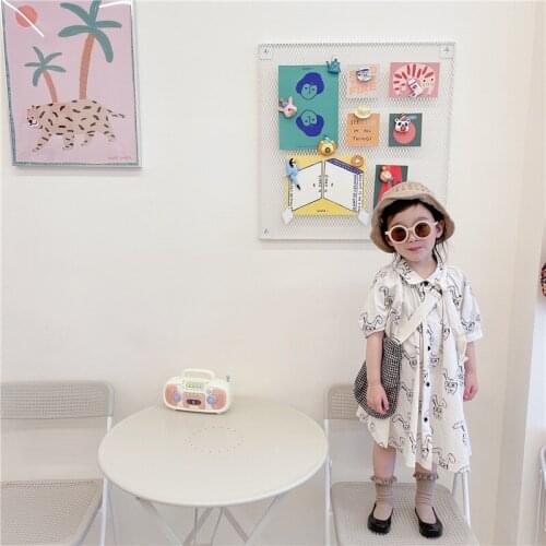 2 3 4 5 6 7 Years Toddler Girls Dress Summer New Childrens Baby Lapel Cartoon Print Dress Baby Girls Casual Loose Cotton Dress