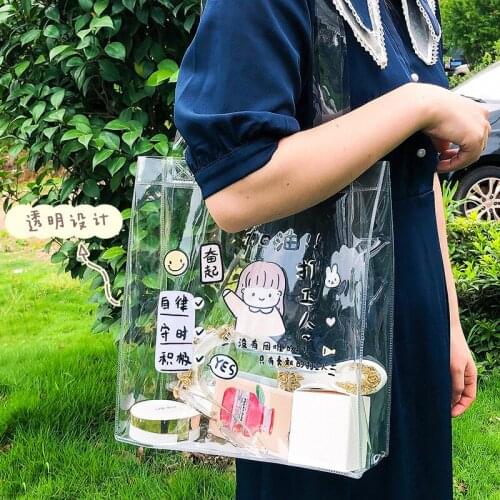 Summer transparent girl shoulder bag cartoon bear PVC handbag small fresh student waterproof stationery storage bag