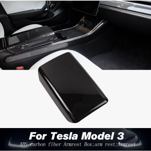 Model3 Car Armrest Box Protective Cover For Tesla Model 3 2021 Accessories Interior For Tesla Model Y Three Carbon Fiber ABS