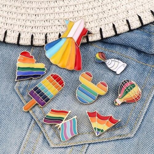 Cartoon Cute Rainbow Enamel Pin Colorful Flag Heart Net LGBT Lesbian Gay Bisexual Pride Brooch Denim Lapel Badges Jewelry Gifts