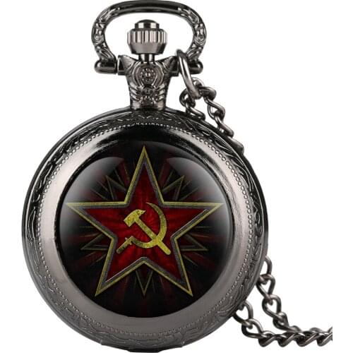 YISUYA Mens Party Pentagram Emblem Pattern Quartz Pocket Watch for Boy Arabic Number Russian Army Soviet Watches for Teenager