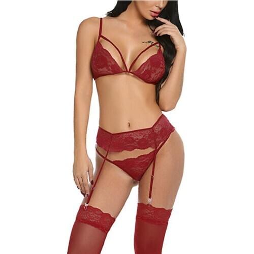 Lingerie Sexy Hot Erotic Bra Panty G-string Garters Set Exotic Underwear Porno Sexy Transparent Lingerie Lace Bra & Brief Sets