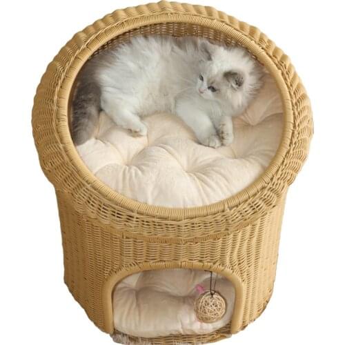 Pet Wholesale Ball Summer Blanket Cat Nest Rattan Cat House Rattan Pet Bed