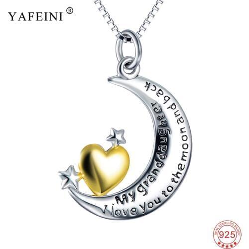 925 Sterling Silver Jewelry I LOVE YOU TO THE MOON AND BACK MY GRANDDAUGHTER Pendants Necklaces For Grandparent