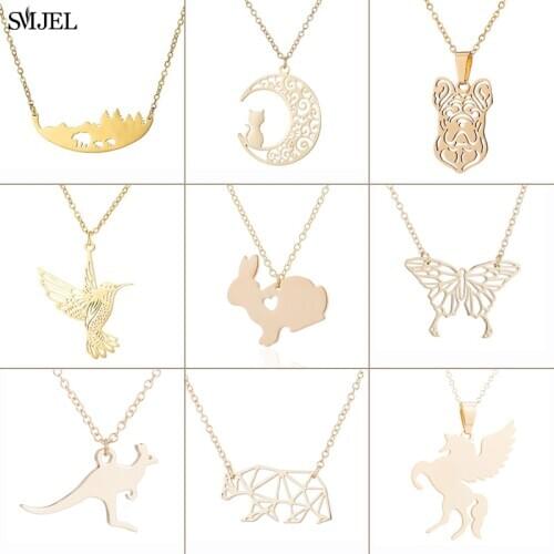 Cute Animal Stainless Steel Necklaces for Women Child Jewelry Kangaroo Whale Rabbit Bird Bear Cat Necklaces Unicorn Choker 2021