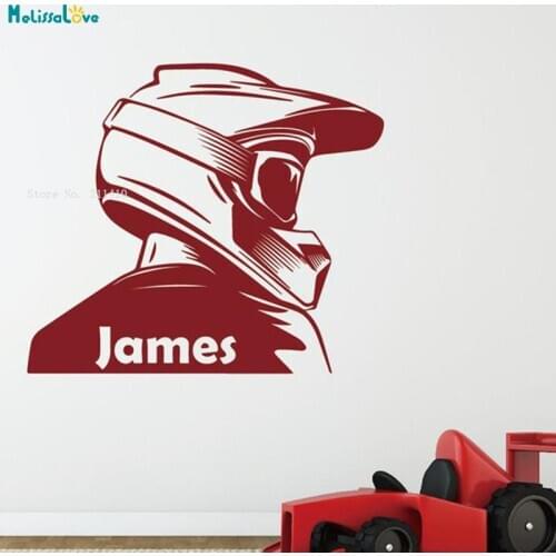 Personalized Name Motorcycle Motocross Wall Decals Boys Bedroom Decor Helmet Name Removable Sticker Vinyl YT4907