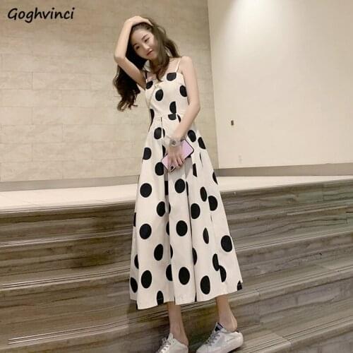 Dress Women A-line Casual Tender Ladies Folds Elegant Dot Sleeveless Classy Spaghetti Strap Sexy Girl Fashion Student Dating New