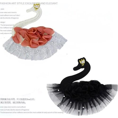 Hand embroidered beads swan patch with pin garment accessories DIY coat bag applique badge brooch