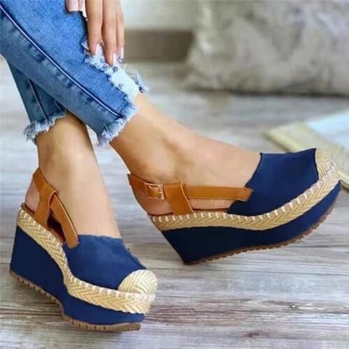 2021 Summer Leisure Women Sandals Canvas Wedges Fashion Women Shoes Large size 43 Platform Walking Sandals Female Beach Shoes