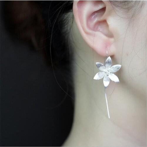 Fine 925 Sterling Silver Ethnic Fashion Lotus Handmade Temperament Flower Ear Hook Earrings for Ladies Elegant Jewelry SE113