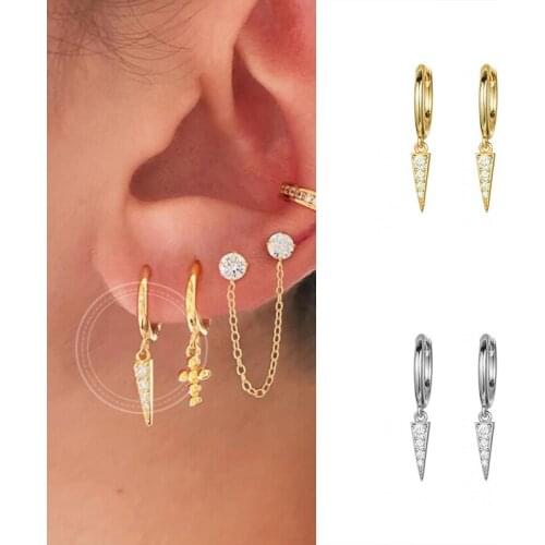 Prevent Allergies 925 Silver Crystal Zircon Pendant Ladies Minimalist Hoop Earrings Bohemian Style Birthday Wedding Gift