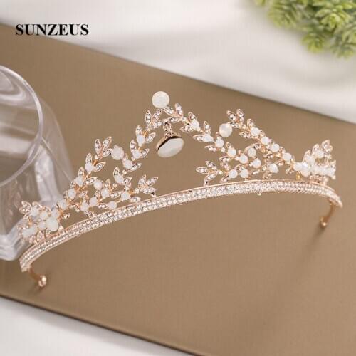2020 Bride Tiara Crystal Beaded Leaves Rose Gold Wedding Crowns Bridal Party Headband New SQ476