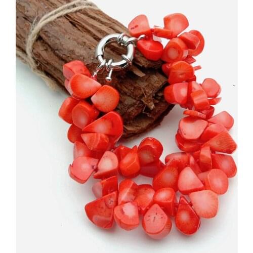 YYGEM 8" 2 Strands Orange Coral Top-drilled fan Strand Bracelet Bohemian cute Jewelry Womens Gifts