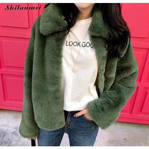 Harajuku Faux Fur Coat Women Fashion Solid Green Cropped Fur Jacket Plus Size Furry Winter Coat High Street Thick Female Outwear