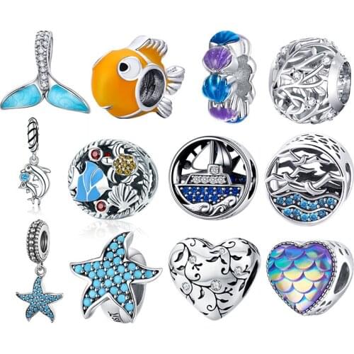 WOSTU Authentic 925 Sterling Silver Hot Sale Starfish Charms Pendant Fit Bracelets Women Party Fashion DIY Jewelry Gift Making