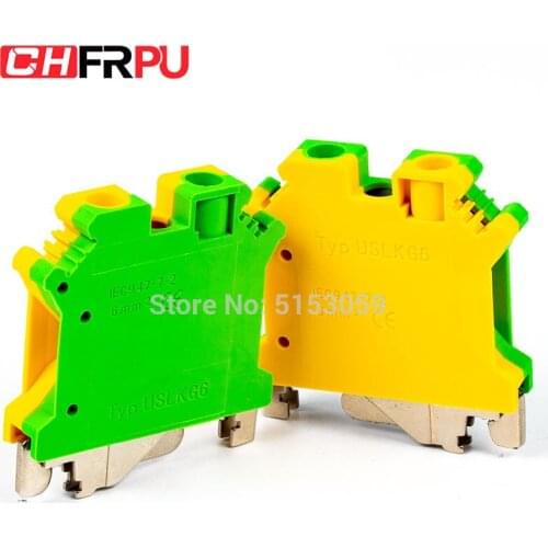 10PCS USLKG6 Universal DIN Rail Mounted Grounding terminal Screw Type Connector Electrical Crimp Terminator