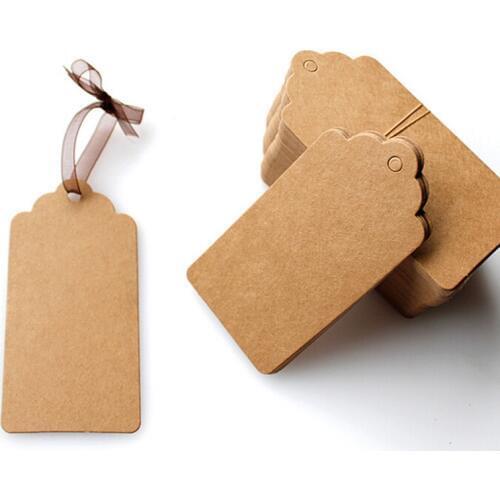 100pcs/lot Brown Kraft Paper Wedding Note+String Tags Lace Scallop Head Label Luggage DIY Blank Price Gift Hang Tag Gift 5x3cm