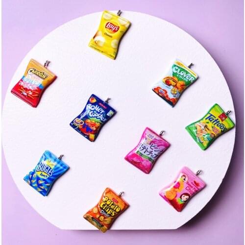 25*18mm 10pcs New Simulated Snacks Chips Pendant Charms Patch for Women Jewelry Findings Puffed Food Charm DIY Funny Earrings