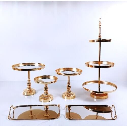 4-7PCS Gold Mirror Metal Cake Stand Round Wedding Birthday Party Dessert Cupcake Pedestal Display Plate Home Decor