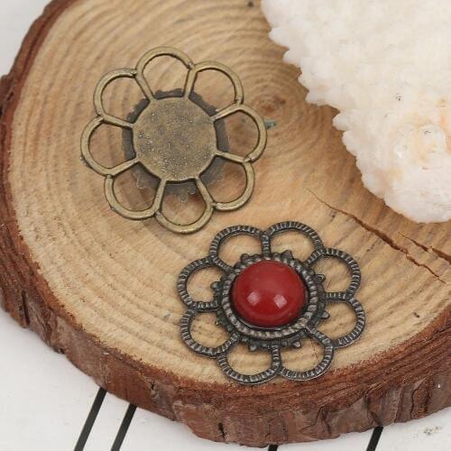 8Seasons Fashion Zinc Based Alloy & Acrylic Connectors Flower Antique Bronze Blue Jewelry DIY Findings 26mm x 26mm, 10 PCs