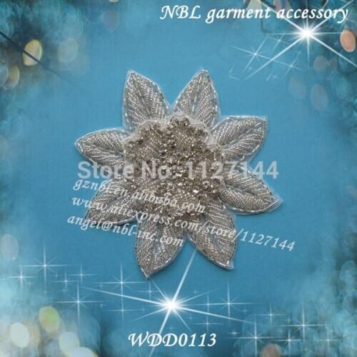 Beaded rhinestone flower applique DIY iron on WDD0113