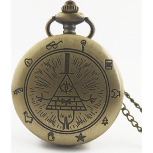 Retro Bronze Freemason Triangle Pattern Quartz Pocket Watch Necklace For Women Men Chain Clock Pendant Gift pocket watches