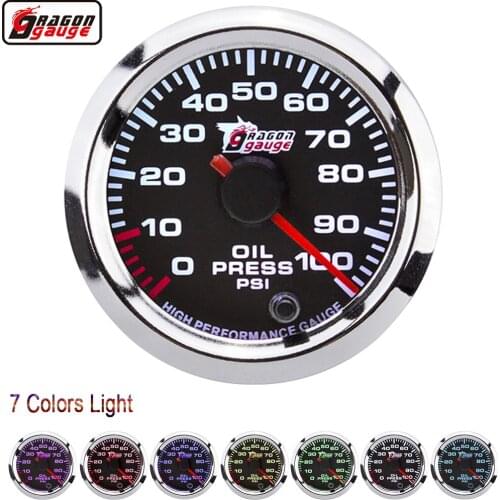 Dragon 2“ 52mm Stepper Motor 7 Colors Backlight Auto Car Oil Pressure Gauge Refit Press Meter Electronic Sensor Free Shipping