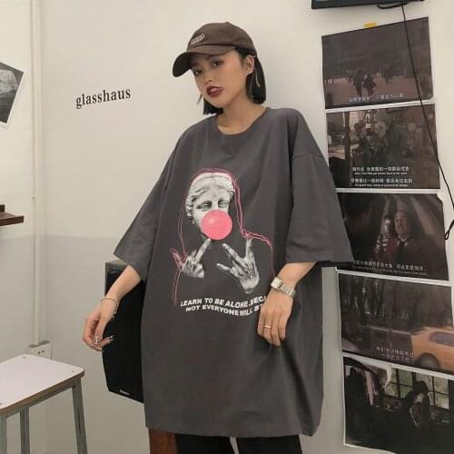 Cotton Pattern Funny Tshirt Streetwear Summer Oversized T Shirt Women Harajuku Short Sleeves Tops Tee Hip Hop Streetwear