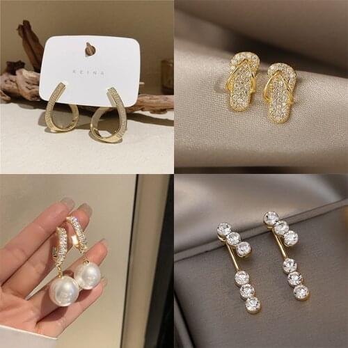 YAOLOGE Rhinestone Geometric Dangle Earrings For Women Alloy Multi-style Drop Earrings 2021 Trendy Party Jewelry aretes de mujer