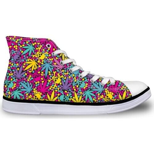 HaoYun Fashion Womens High-Top Canvas Shoes Colorful Leaves Girls Vulcanized Shoes Lightweight Female Sports Sneaker Shoes
