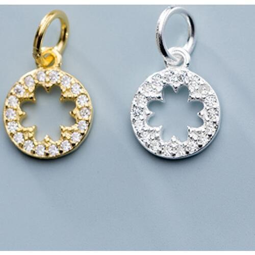 Ins Simple Round Hollow Out Zircon Charms 8mm High Quality 925 Sterling Silver Medaalion Pendants DIY S925 Silver Jewelry Making