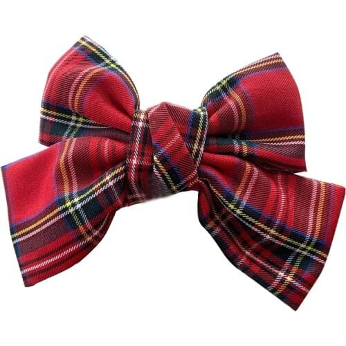 Red Plaid Fabric Bowknot French Hair Clips Christmas Top Head Ponytail Hairpin Girls School Party Headwear Hairgrip Xmas Hairbow