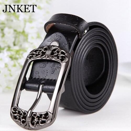 JNKET Retro Genuine Cow Leather Womens Belt Butterfly Embossing Waist Belt Waistband Fashion Waist Straps Clothing Accessoires