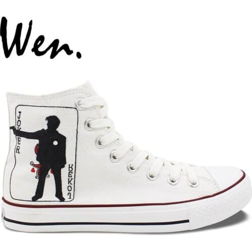 Wen Design Custom Hand Painted Sneakers Joker Poker Square A High Top White Canvas Shoes for Boys Girlss Special Presents