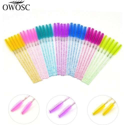 OWOSC 50 Pcs/Set Seven Colors Disposable Mascara Wands Mini Lashes Brushes Mascara Applicator Micro Spoolie Brushes for Eye Lash