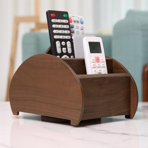 Classic 360 degree rotating wooden remote control storage box style black walnut beech cosmetic storage box