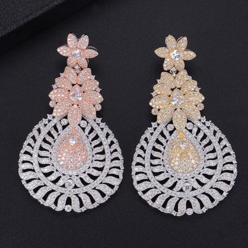 LARRAURI Fashion AAA Cubic Zirconia Brilliant Elegand Flower Earrings for Women Earring Fashion Jewelry серьги женские