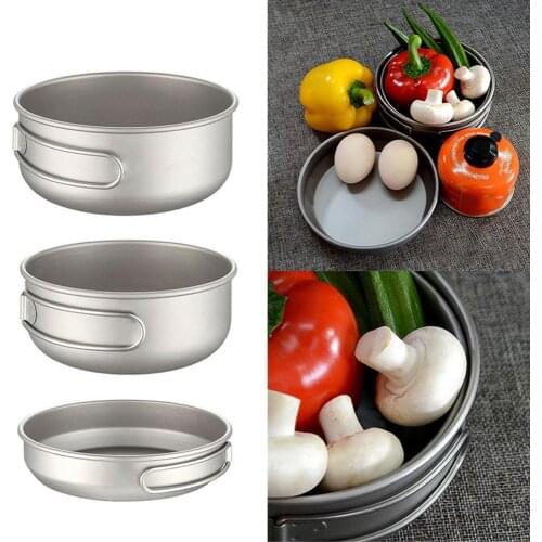 Hot Sale Titanium 3-Piece Pot and Pan Camping Hiking Cookware Set Bowl Outdoor Portable Folding Handle Wholesale Dropshipping