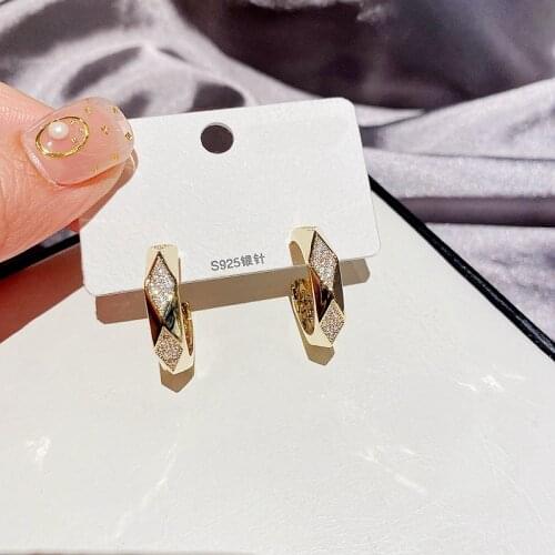 MIGGA 2021 Trend Cubic Zirconia Stud Earrings Jewelry Gold Color C Shaped Geometric Earrings for Women